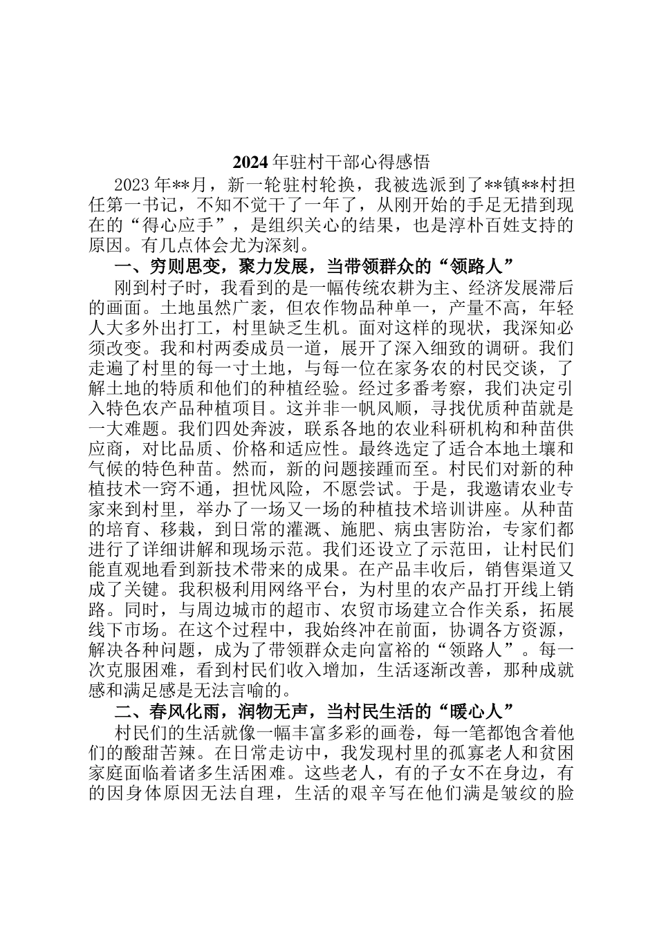 2024年驻村干部心得感悟ding_第1页