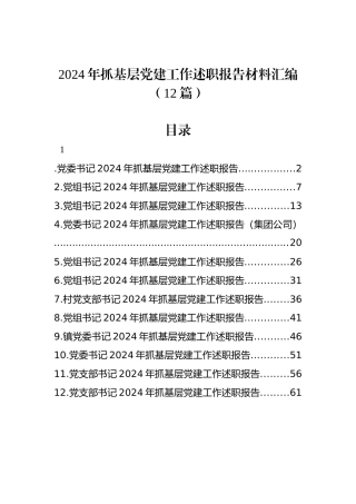 2024年抓基层党建工作述职报告材料汇编（12篇）