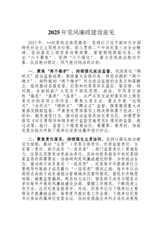 2025年党风廉政建设意见