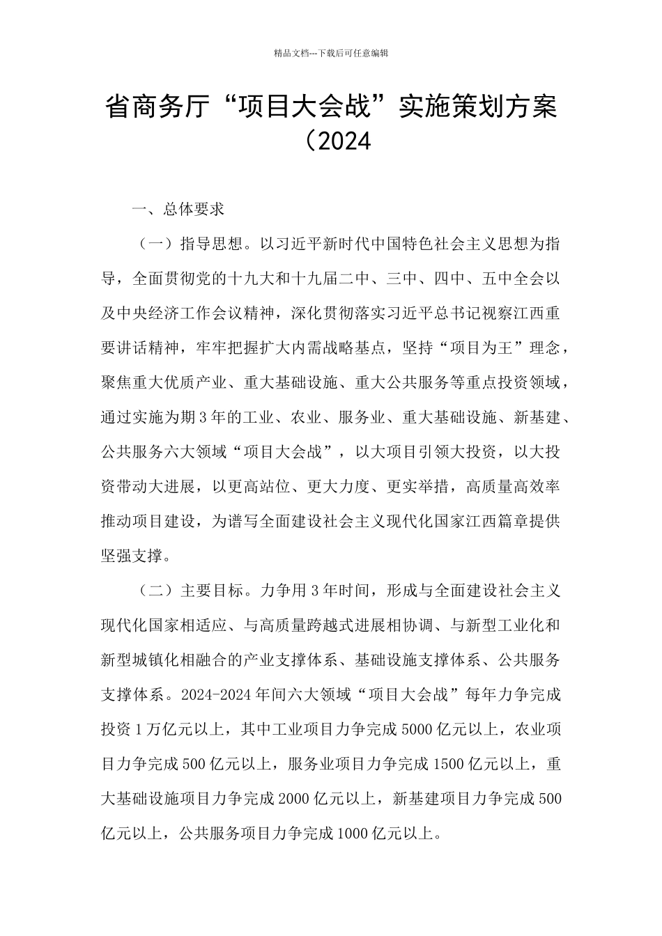 省商务厅“项目大会战”实施策划方案(2024_第1页