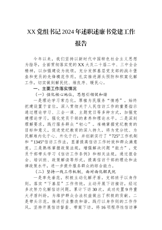XX党组书记2024年述职述廉书党建工作报告