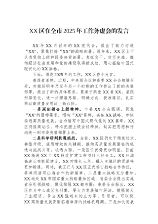 XX区在全市2025年工作务虚会的发言