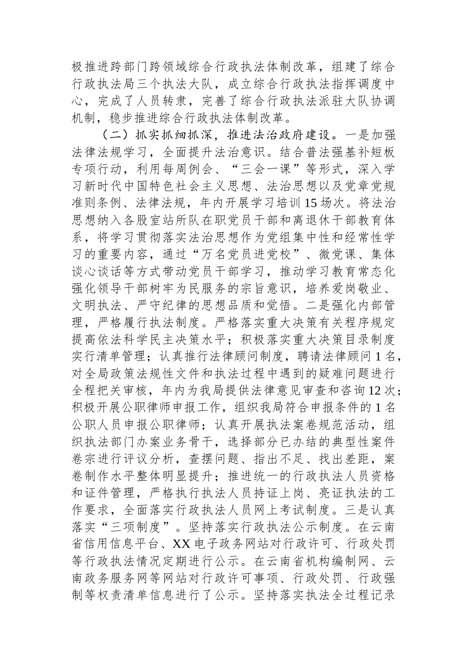 XX市综合行政执法局2024年度法治政府建设工作情况报告_第2页