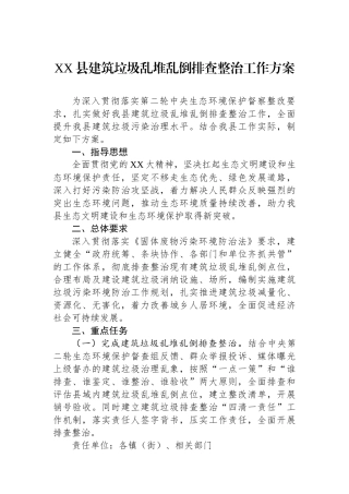XX县建筑垃圾乱堆乱倒排查整治工作方案