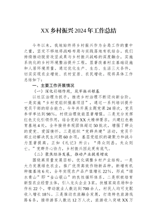 XX乡村振兴2024年工作总结