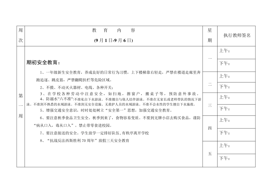 放学前五分钟安全教育内容(上学期_第1页