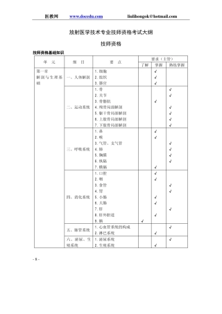 放射医学技术专业技师资格考试大纲技师资格