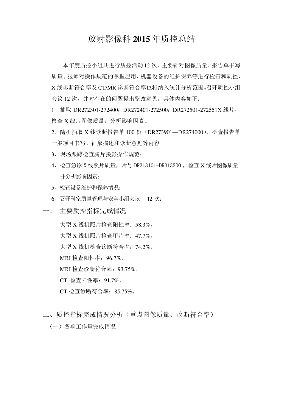 放射科2015年度质控总结_第1页