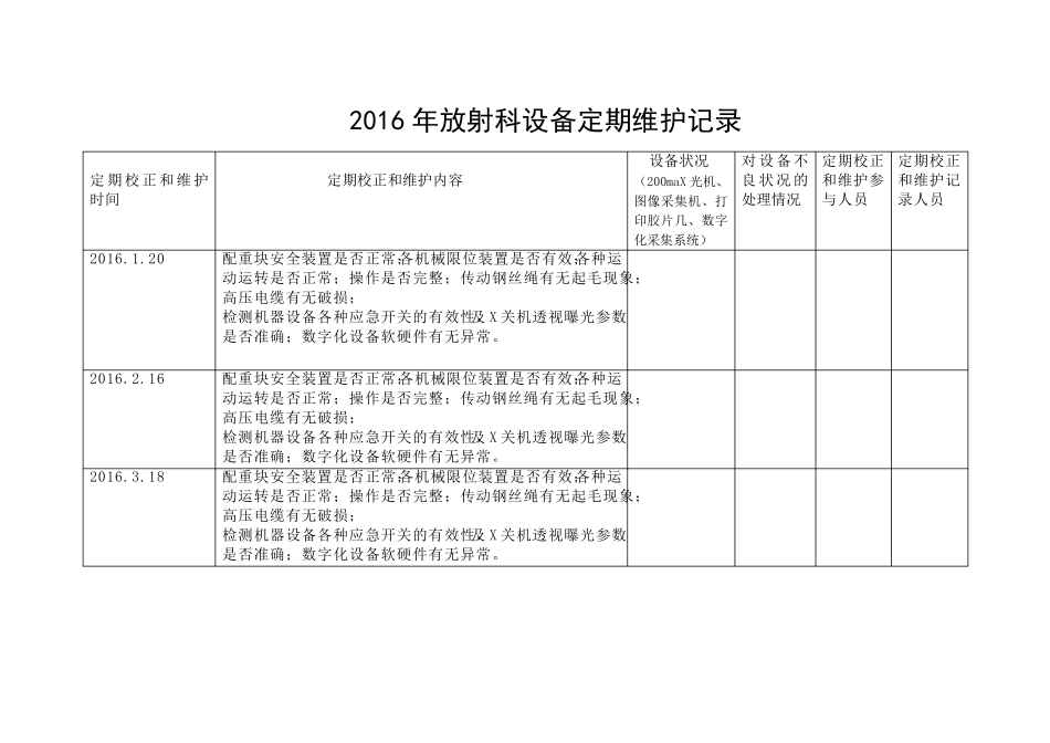 放射科定期校正和维护记录_第1页