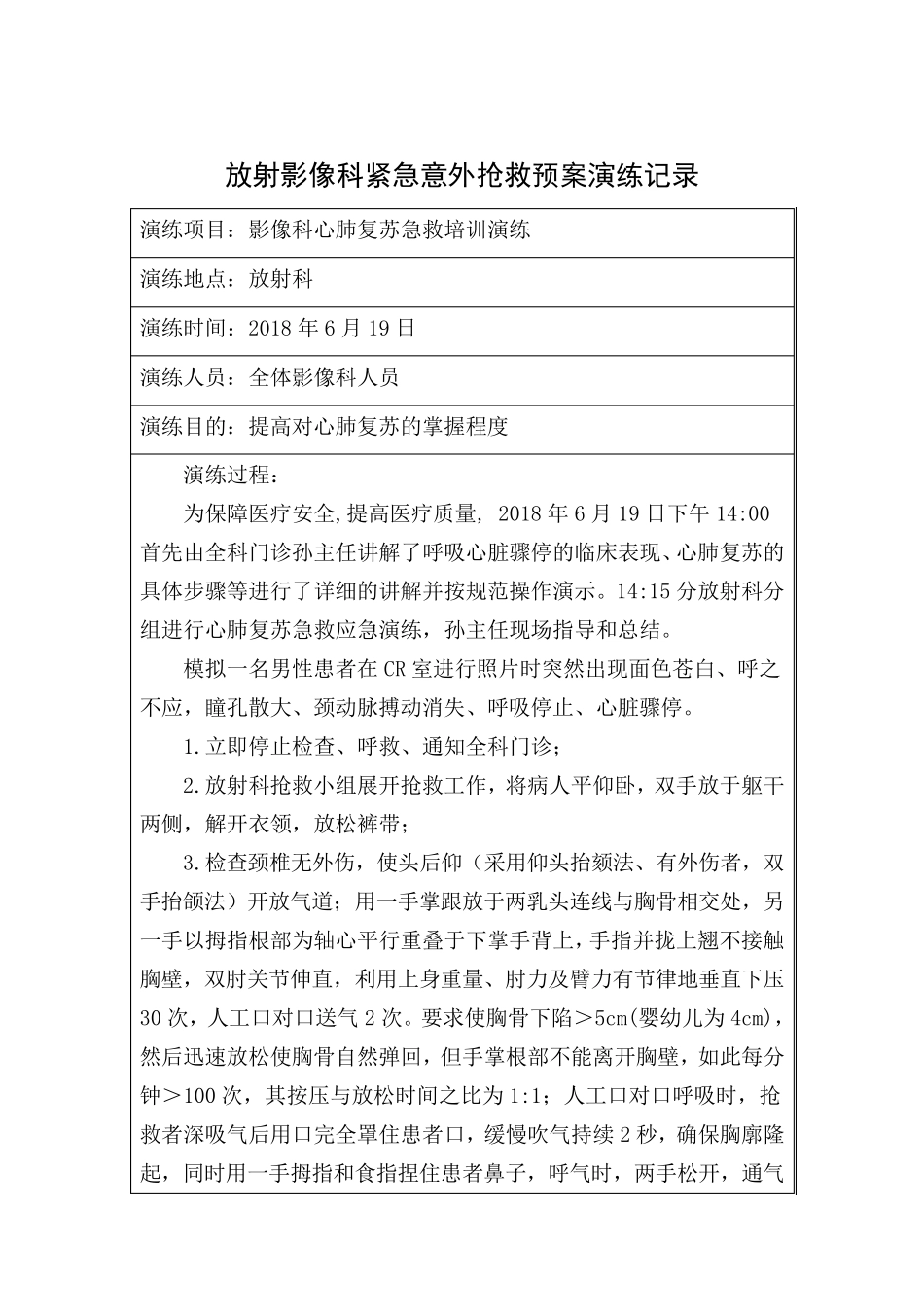 放射科紧急意外抢救预案演练记录_第1页