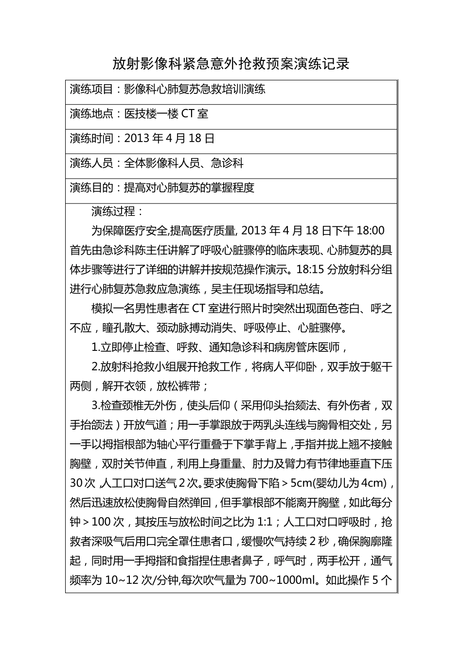 放射科紧急意外抢救预案演练记录及总结分析_第3页