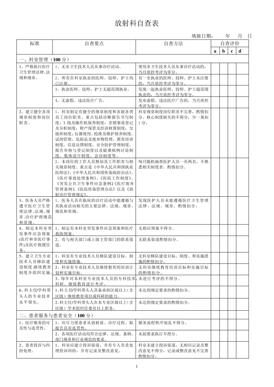 放射科自查表_第1页