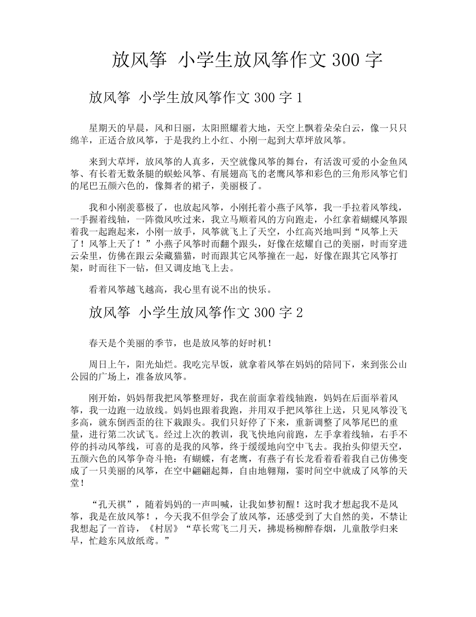 放风筝小学生放风筝作文300字_第1页