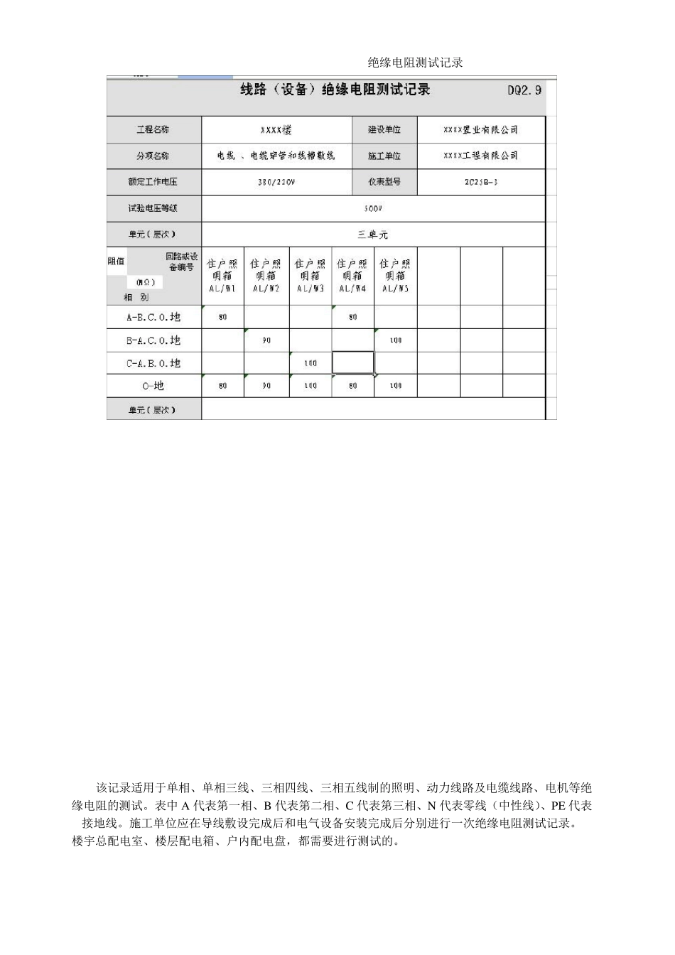 教你如何填“绝缘电阻测试记录”_第1页