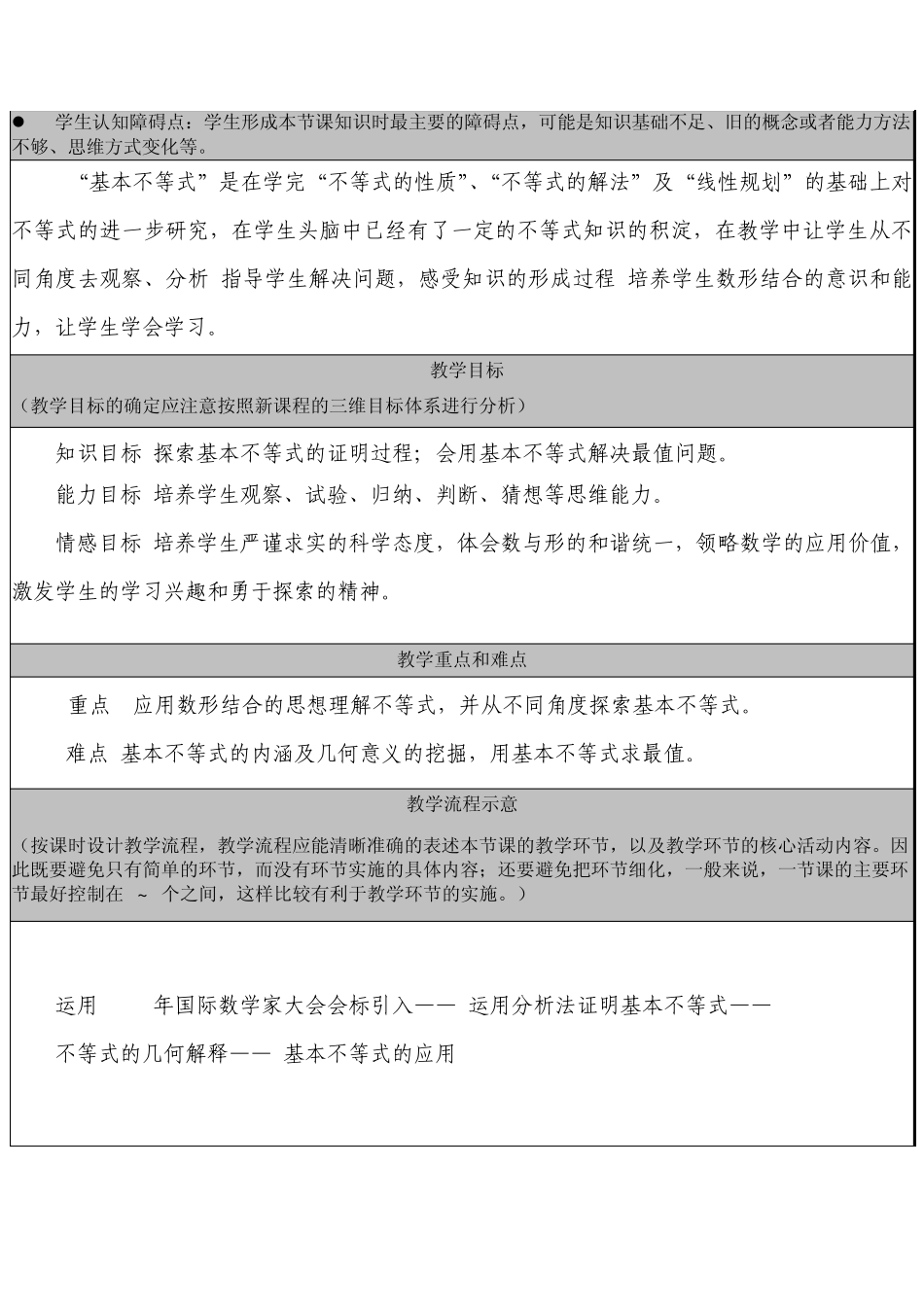 教学基本信息课题必修5第三章第四节《基本不等式》第一课时作者及_第2页