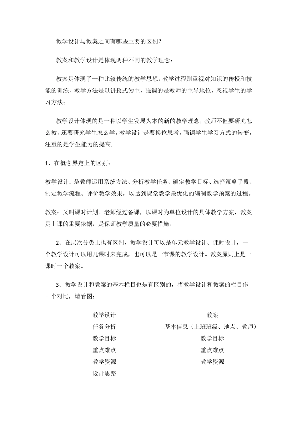 教学设计与教案之间有哪些主要的区别_第1页