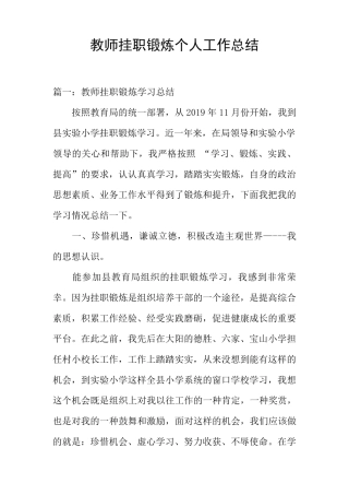 教师挂职锻炼个人工作总结
