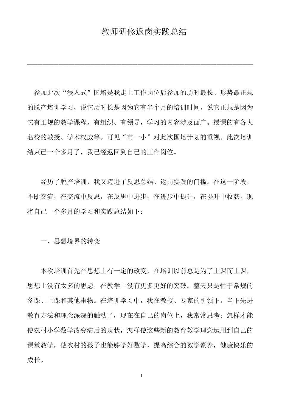 教师研修返岗实践总结_第1页