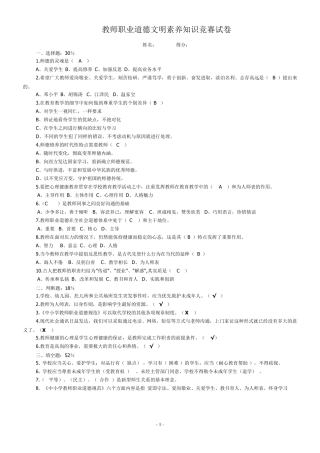 教师职业道德文明素养知识竞赛试卷