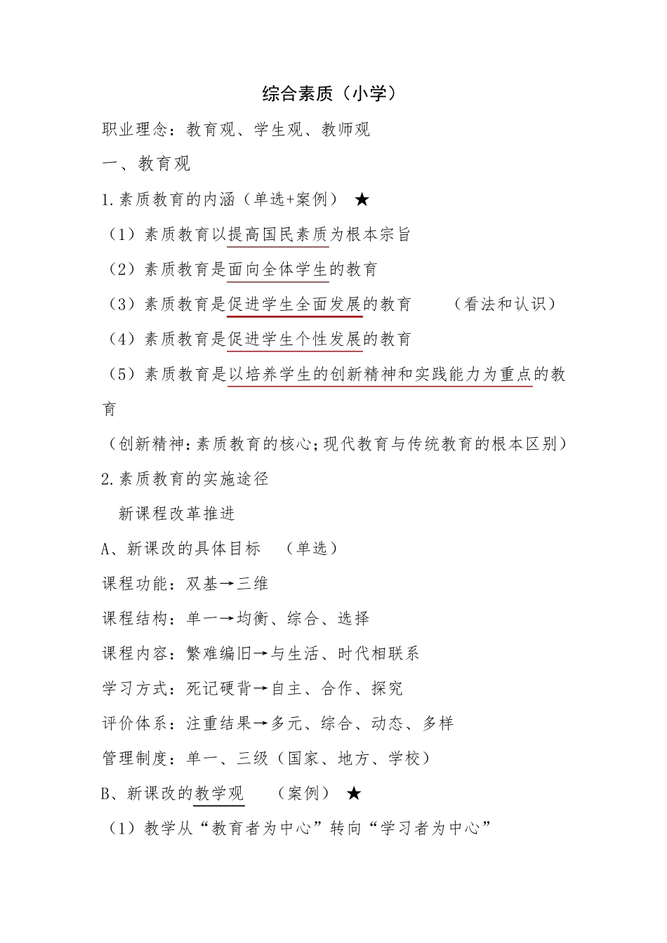 教师资格证小学综合素质重点必背知识点_第1页