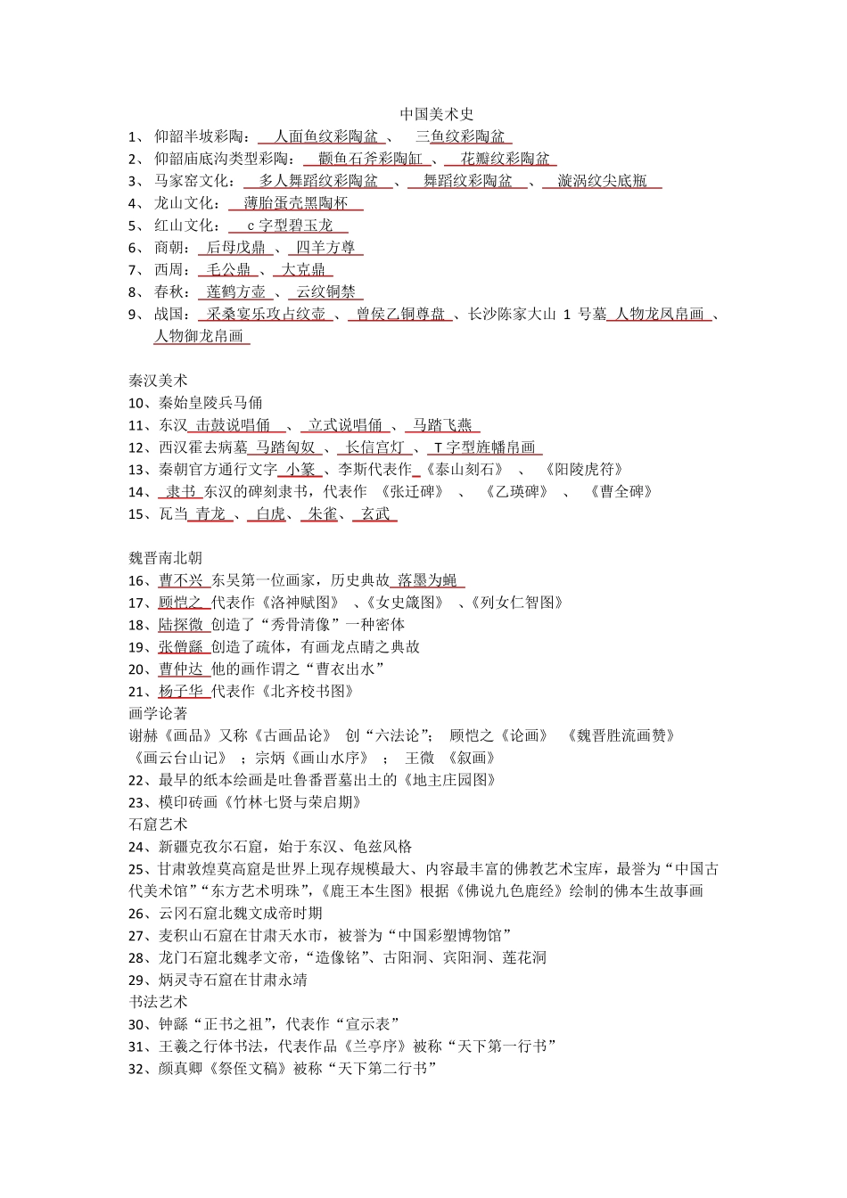 教师资格证高中美术—中国美术史知识汇总_第1页