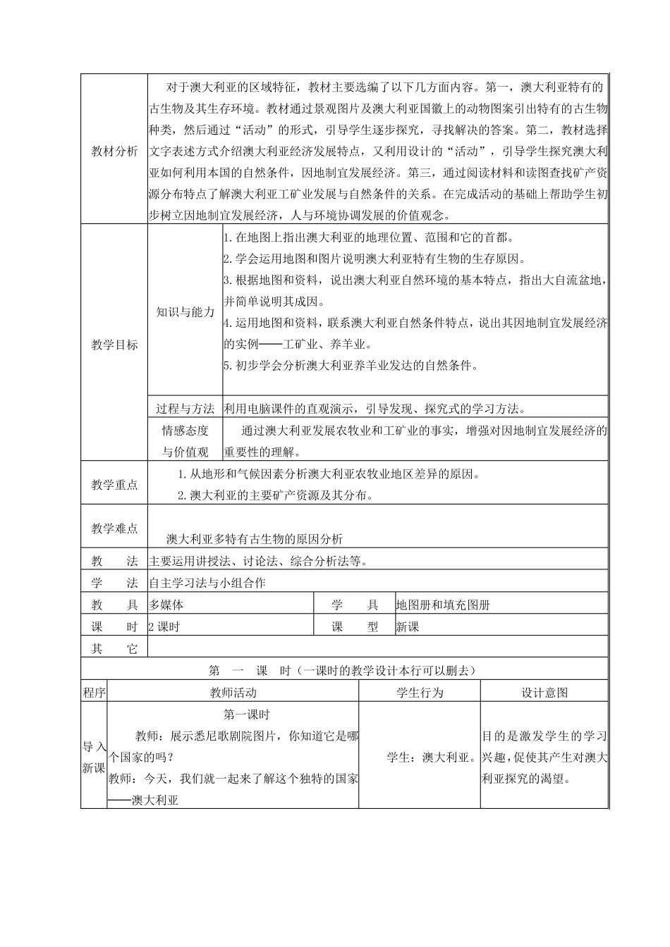 教材分析《澳大利亚》教学设计_第1页