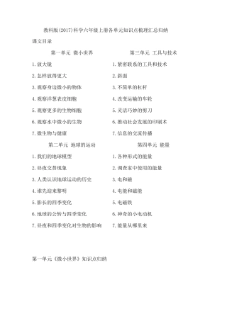 教科版(2017)科学六年级上册各单元知识点梳理汇总归纳(全册每课知识点、知识点复习题)