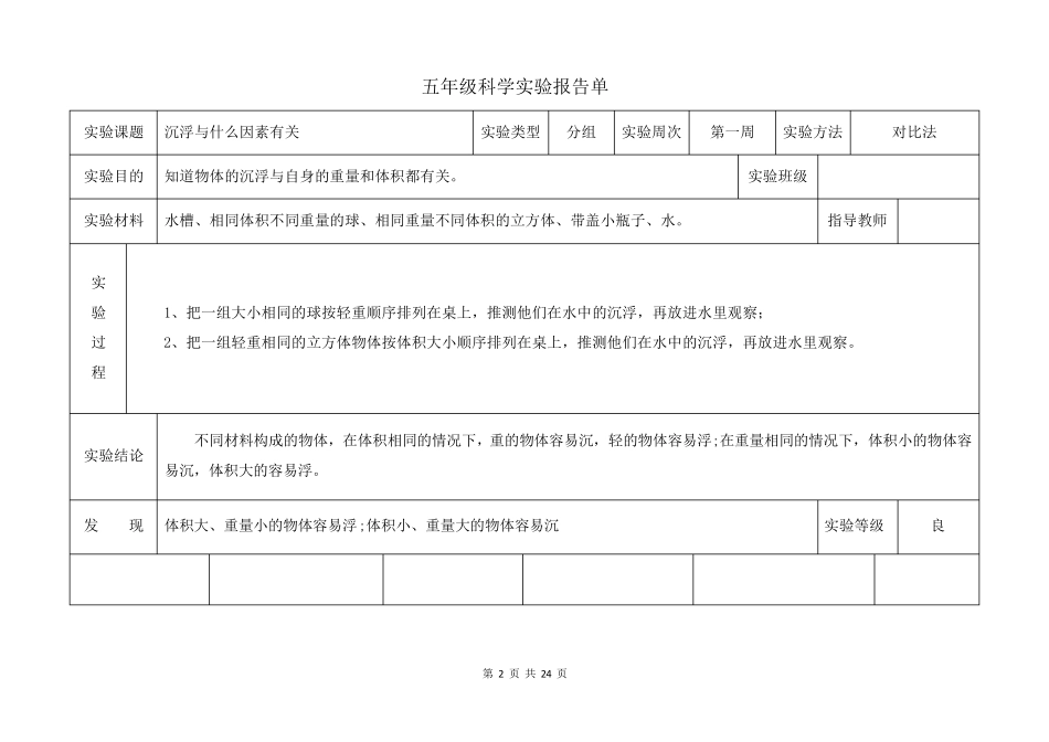 教科版五年级下册科学实验报告单[最新最全可直接打印]_第2页