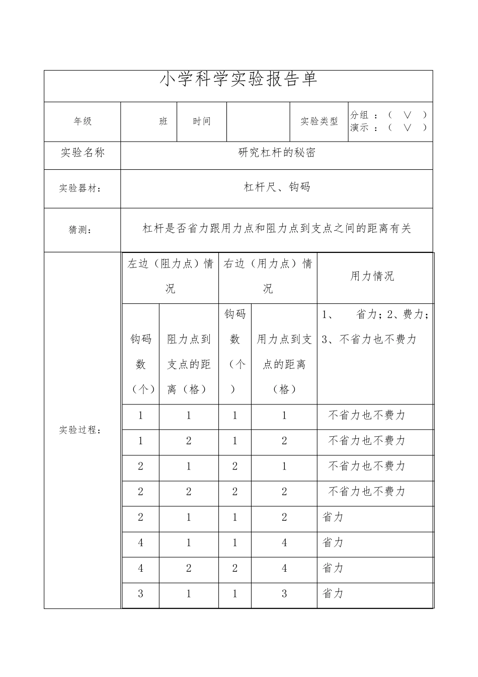 教科版六年级(上册)科学实验报告单_第2页