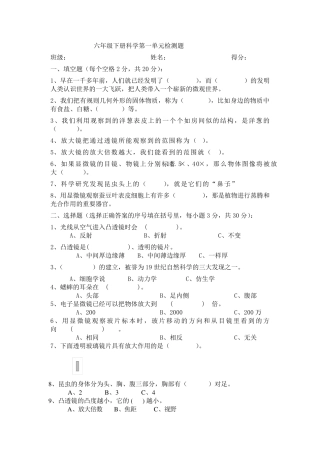 教科版六年级下册科学期末试卷