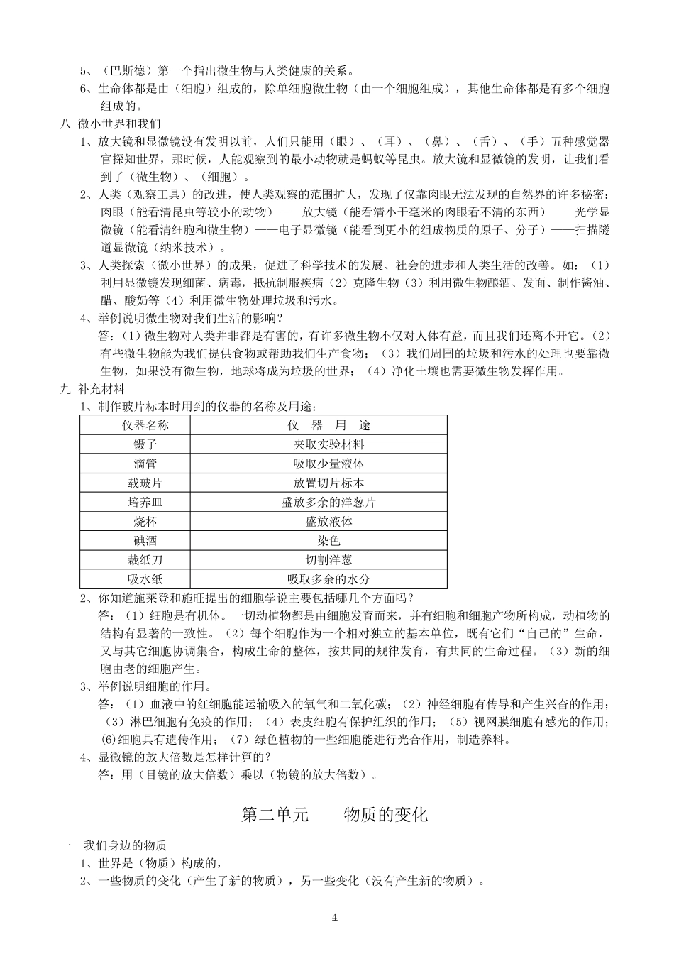 教科版小学六年级下册科学各单元知识点_第3页