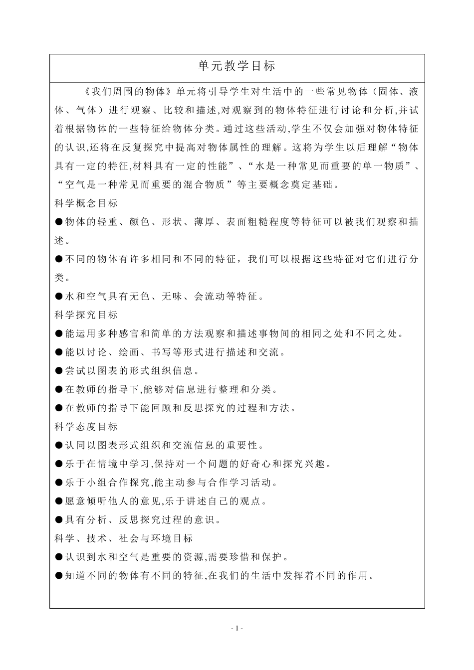教科版最新一年级下册科学教案_第1页