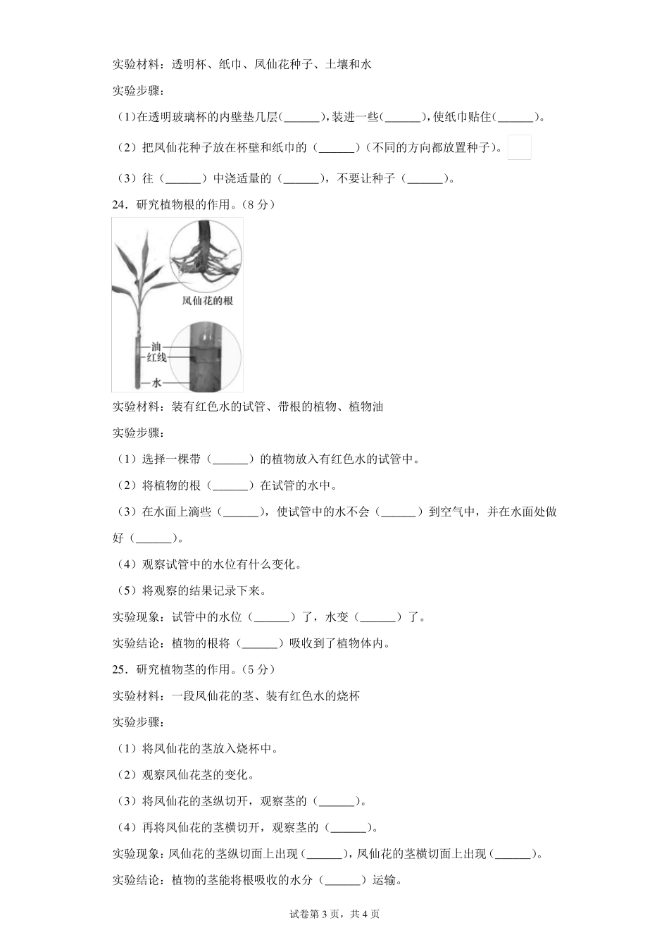 教科版科学四年级下册第一单元植物的生长变化测试卷_第3页