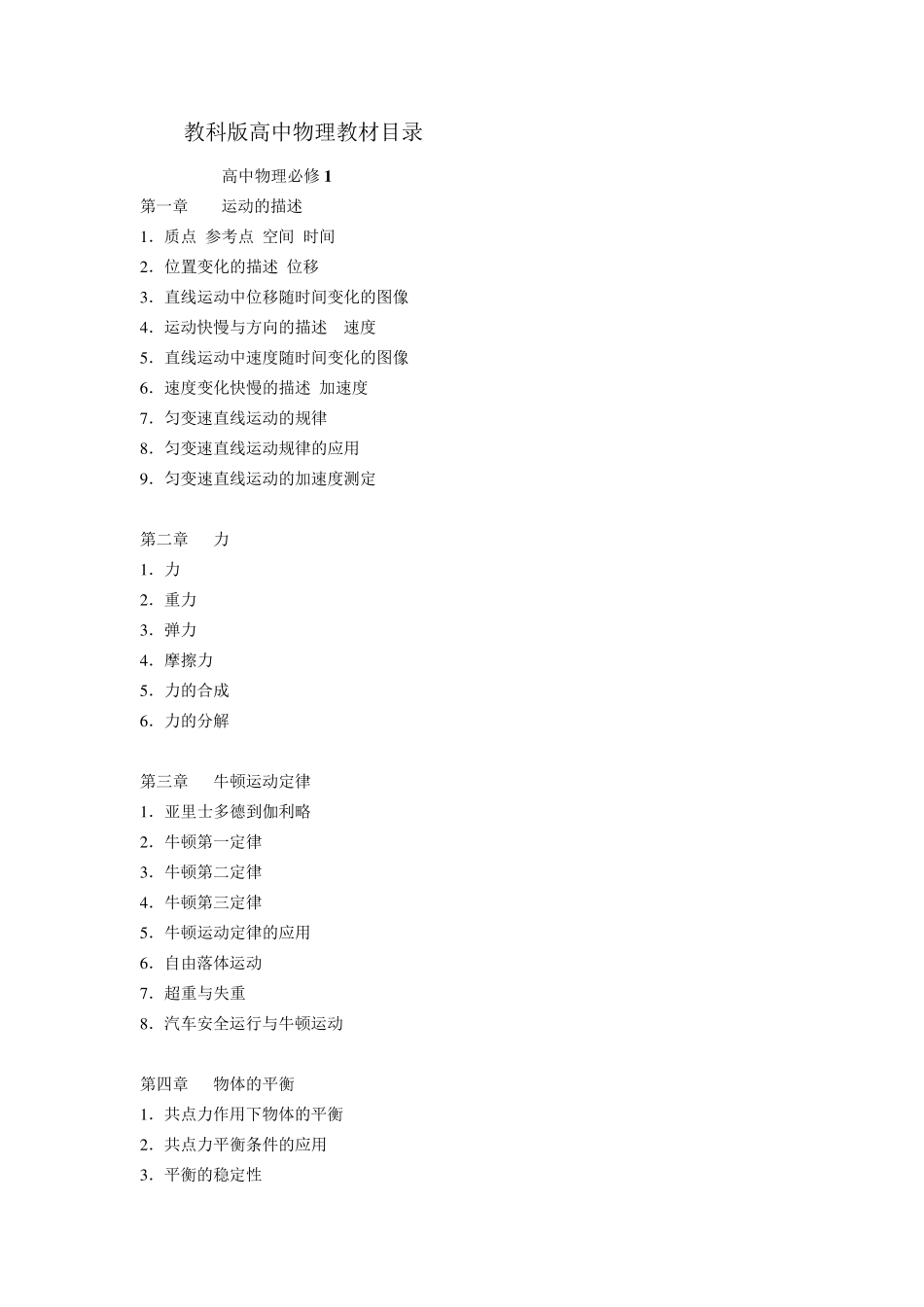 教科版高中物理教材目录_第1页