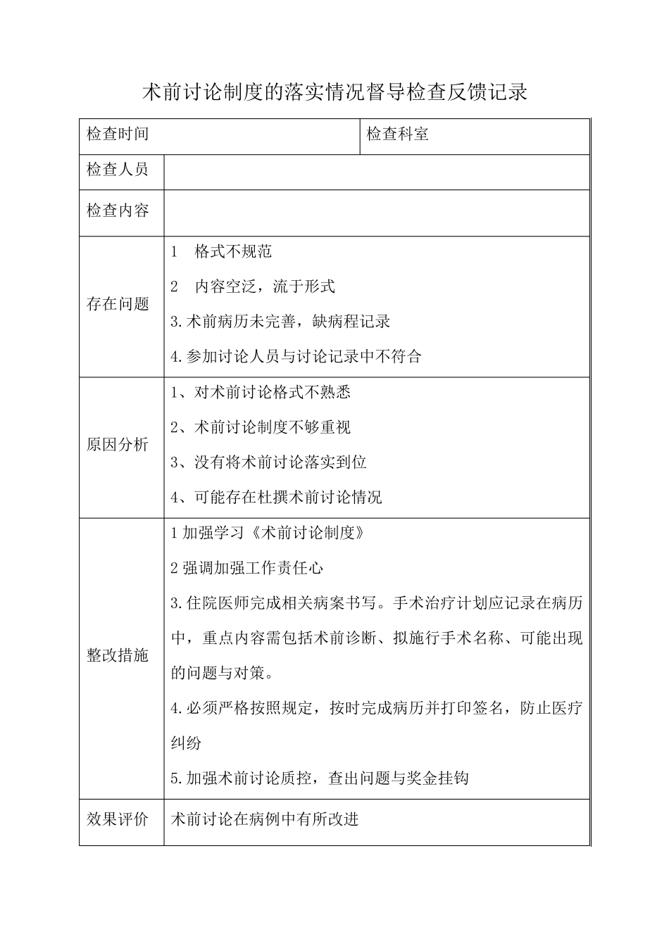 术前讨论制度的落实情况督导检查反馈记录_第3页