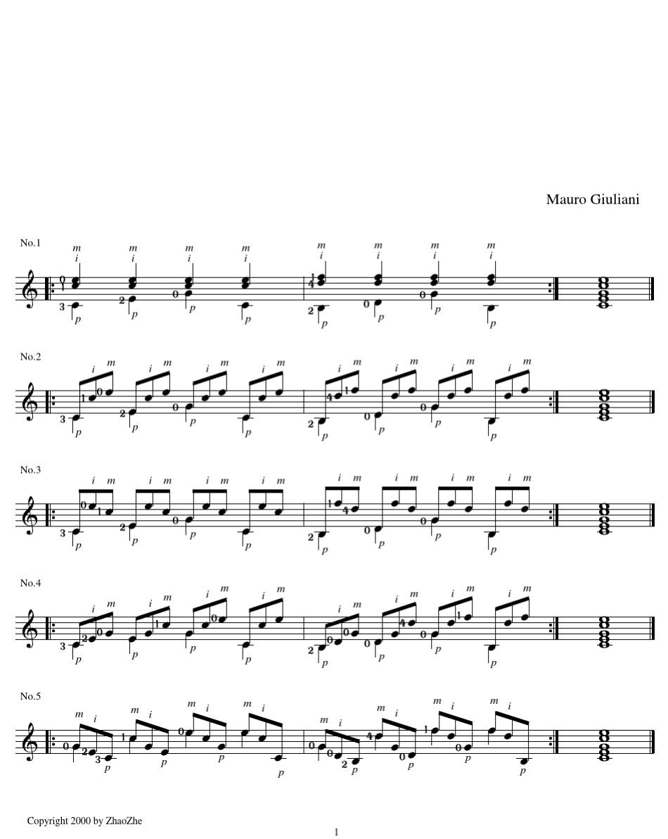 朱利亚尼120首右手练习——古典吉他、指弹吉他必练的右手练习_第1页