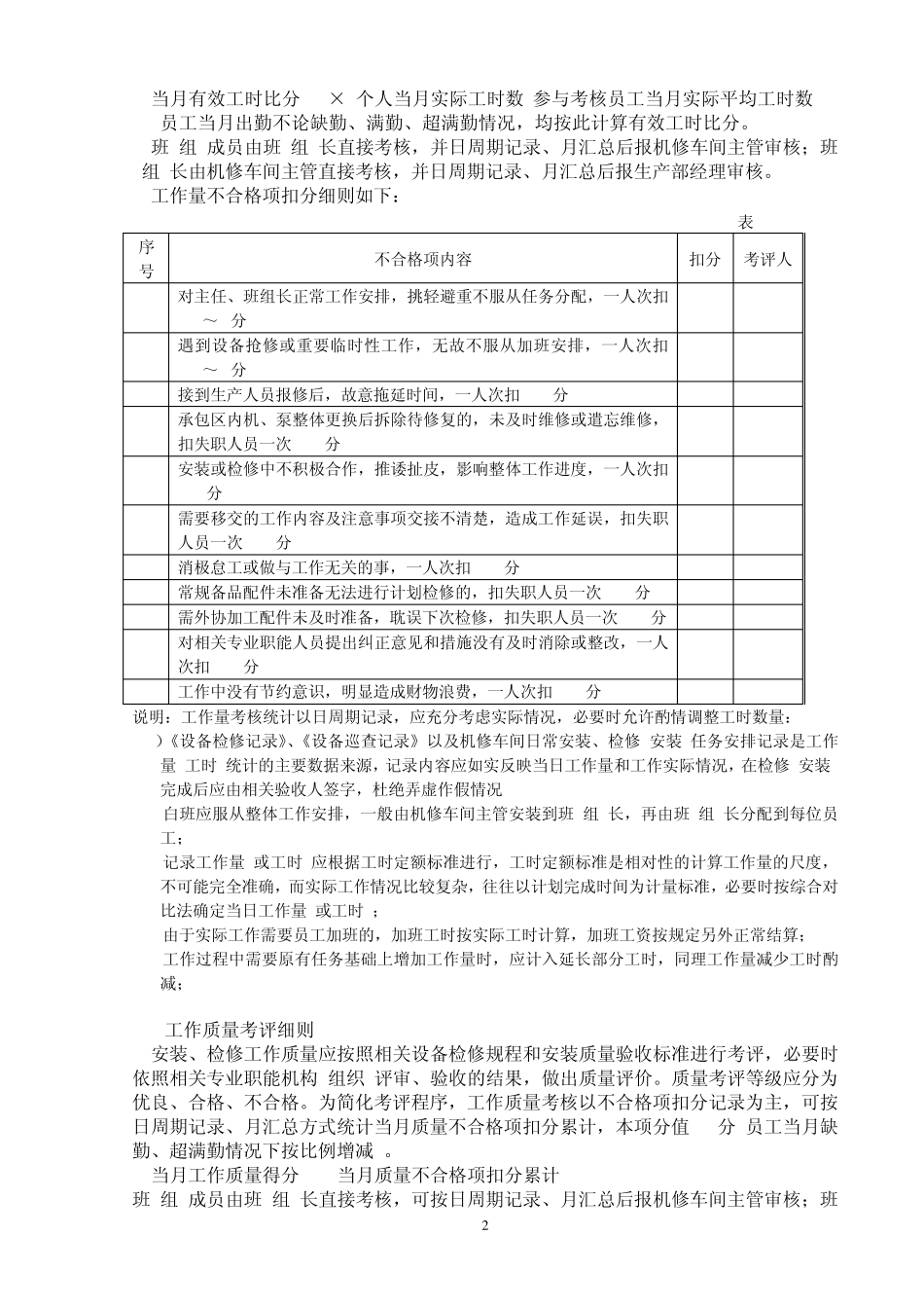 机修车间员工考核方案_第2页