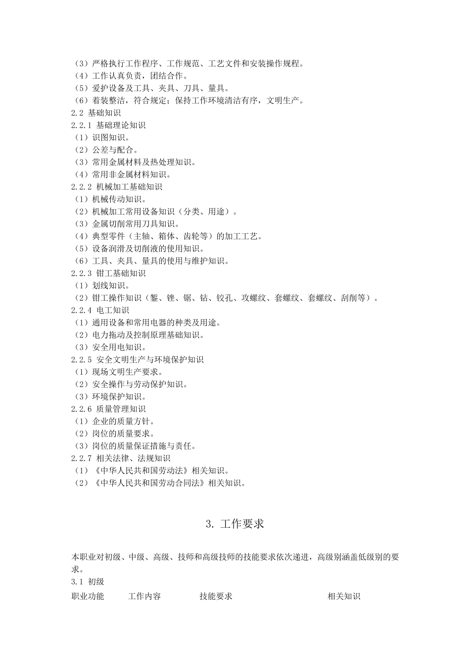机修钳工国家职业技能标准_第3页