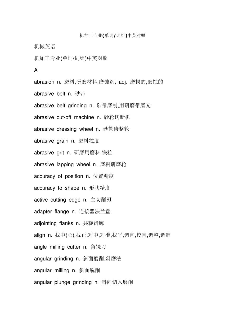 机加工专业词汇_第1页