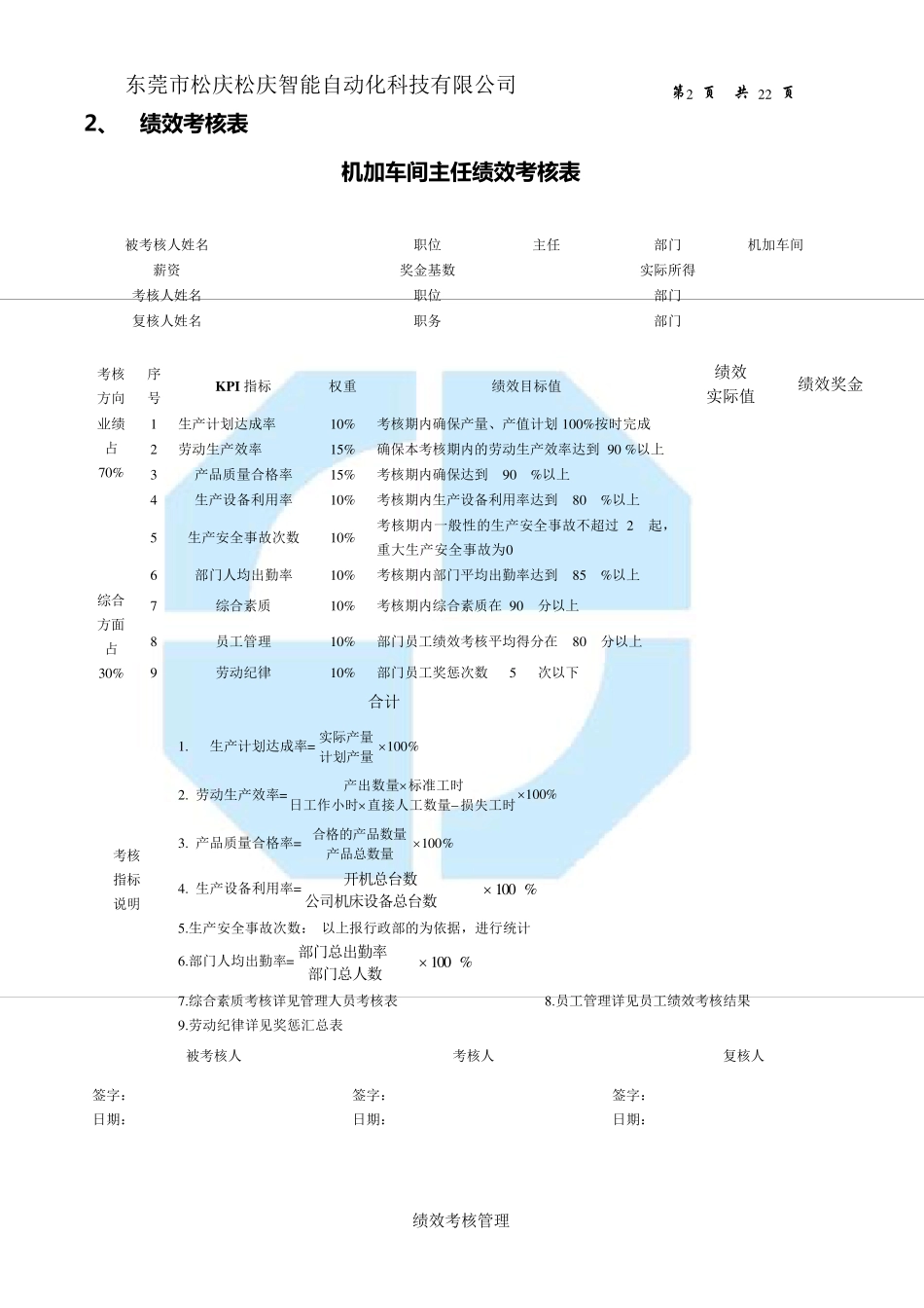 机加车间各岗位绩效考核方案_第2页