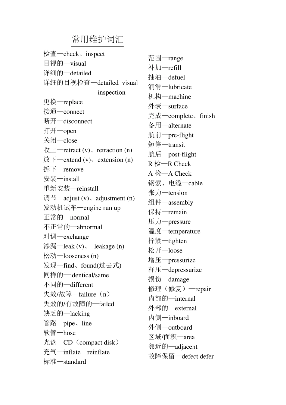 机务常用英语词汇_第1页