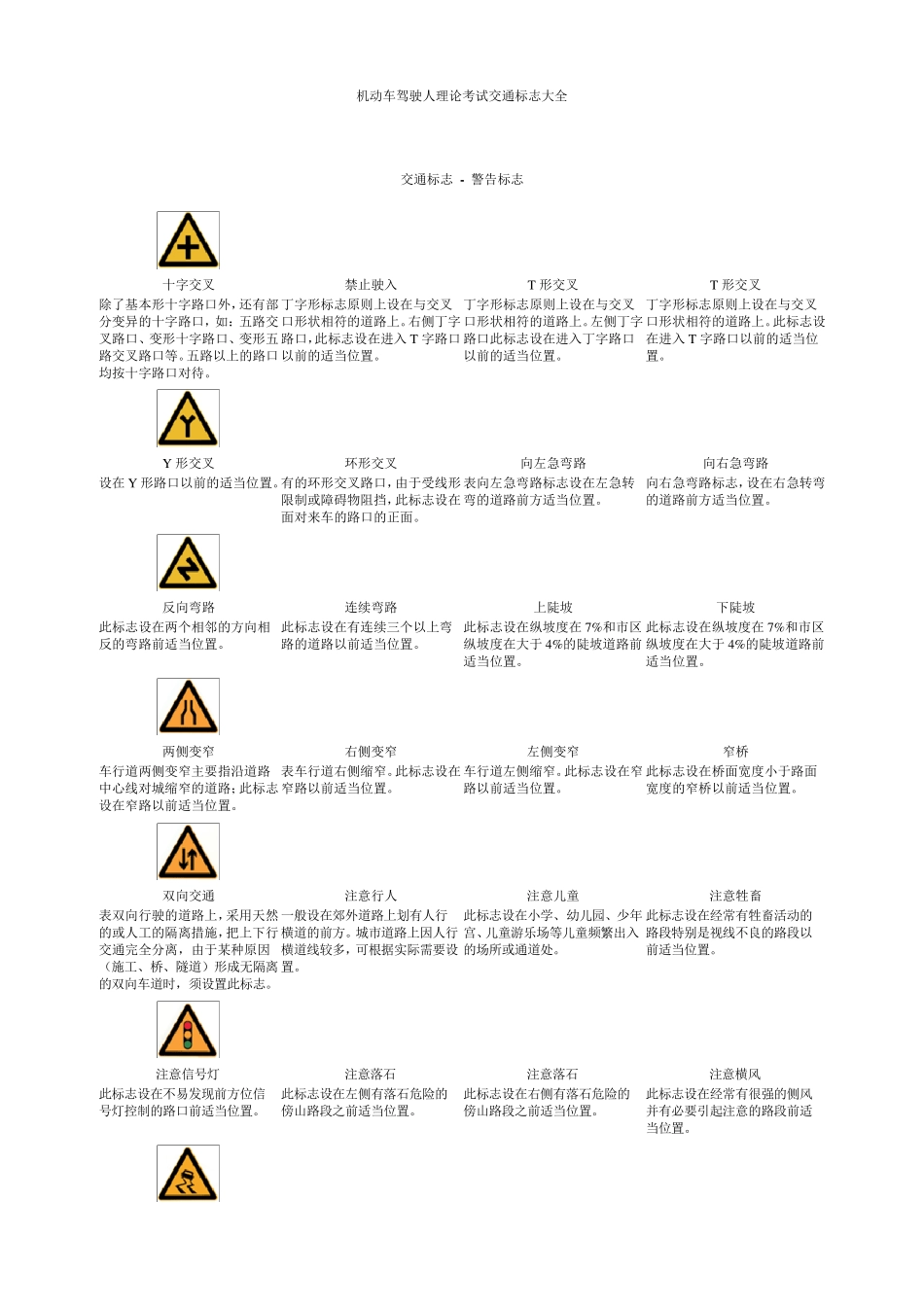 机动车驾驶人理论考试交通标志大全_第1页
