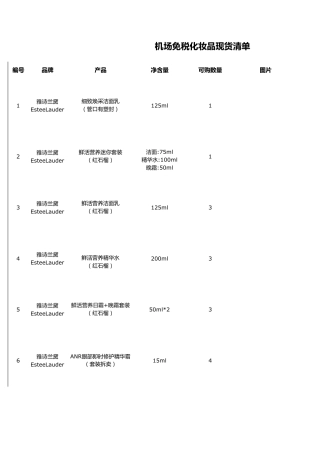 机场免税店化妆品清单110310