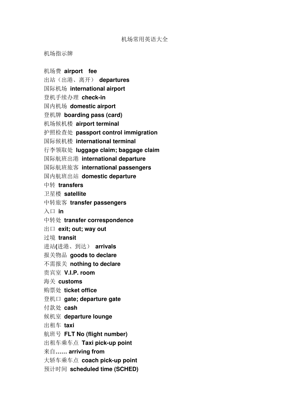 机场常用英语大全_第1页