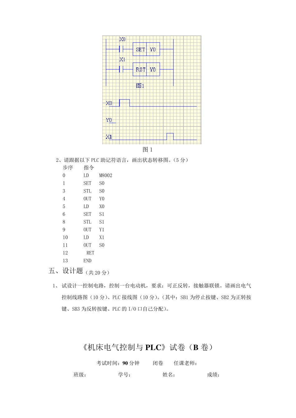 机床电气控制与PLC试卷及答案_第3页