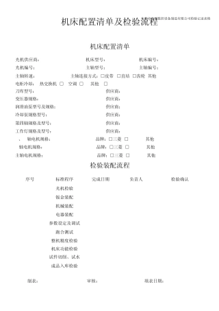 机床配置清单及检验流程