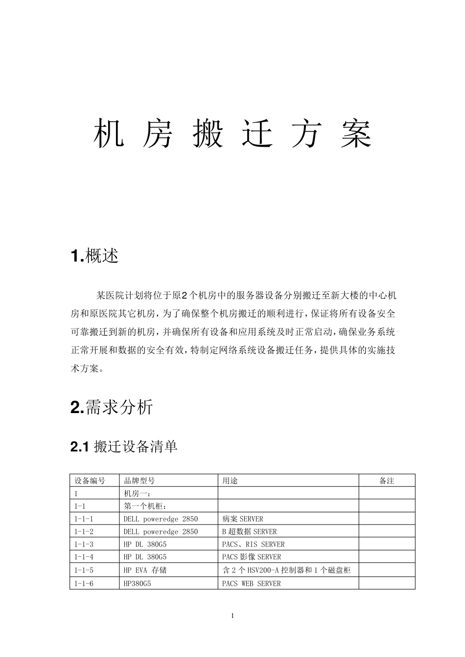 机房搬迁改造方案计划方案及实施_第1页