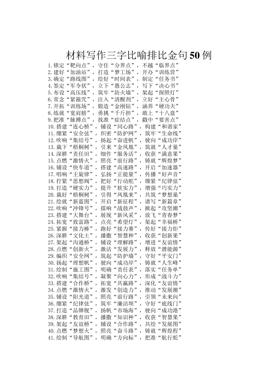 材料写作三字比喻排比金句50例_第1页