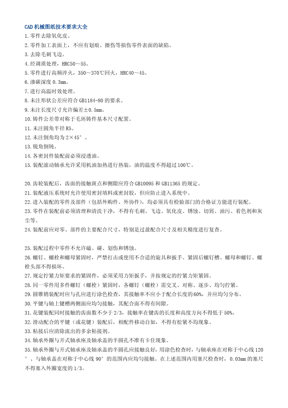 机械CAD图纸技术要求大全_第1页