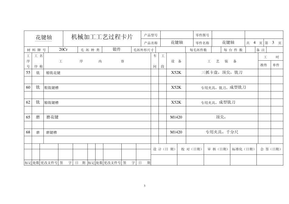 机械加工工艺花键轴规程_第3页